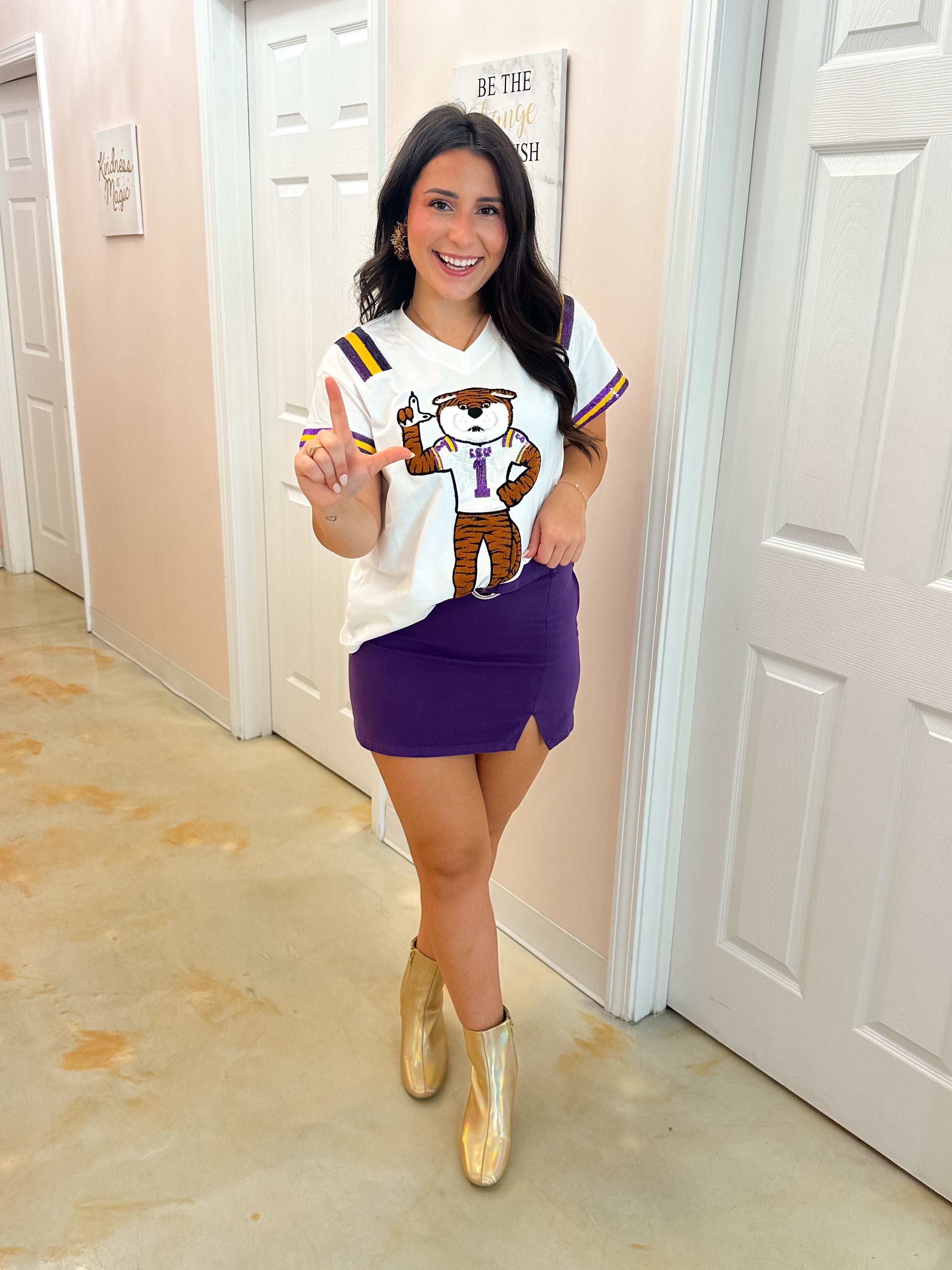 QOS White, Purple & Gold LSU Tiger Jersey Tee