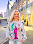 QOS Grey Mardi Gras Oversized Crawfish Sweatshirt