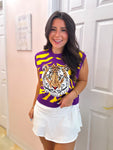 QOS Purple & Yellow Tiger Face Tiger Head Sweater Vest