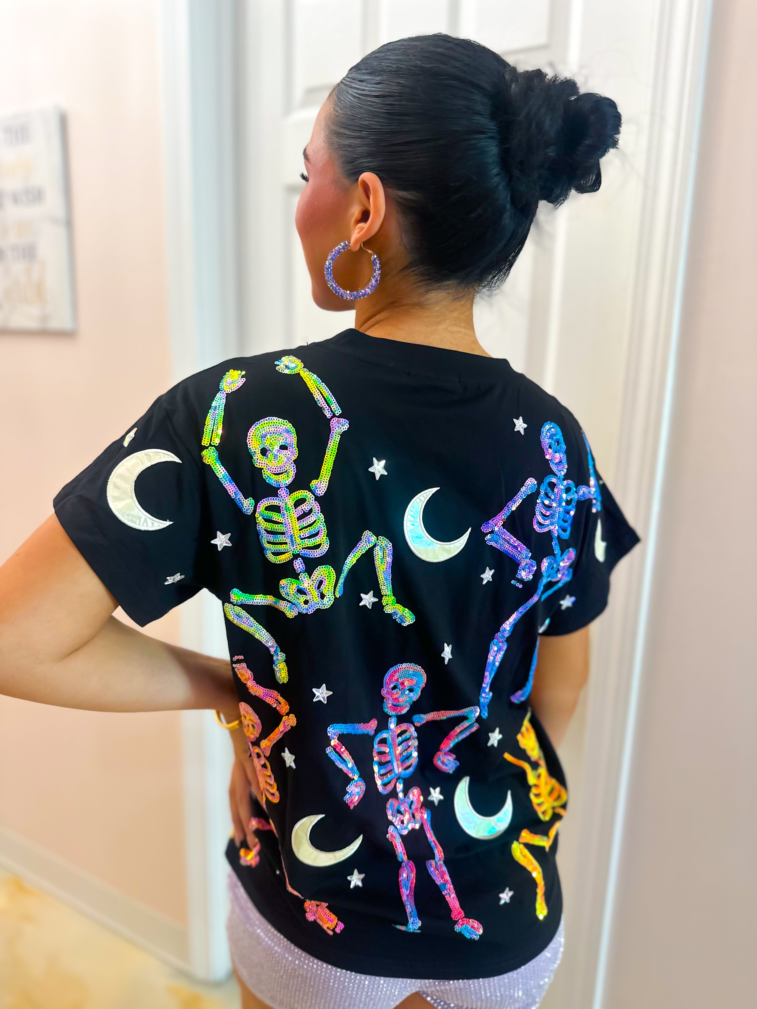 QOS Black & Multi Dancing Skeleton Tee