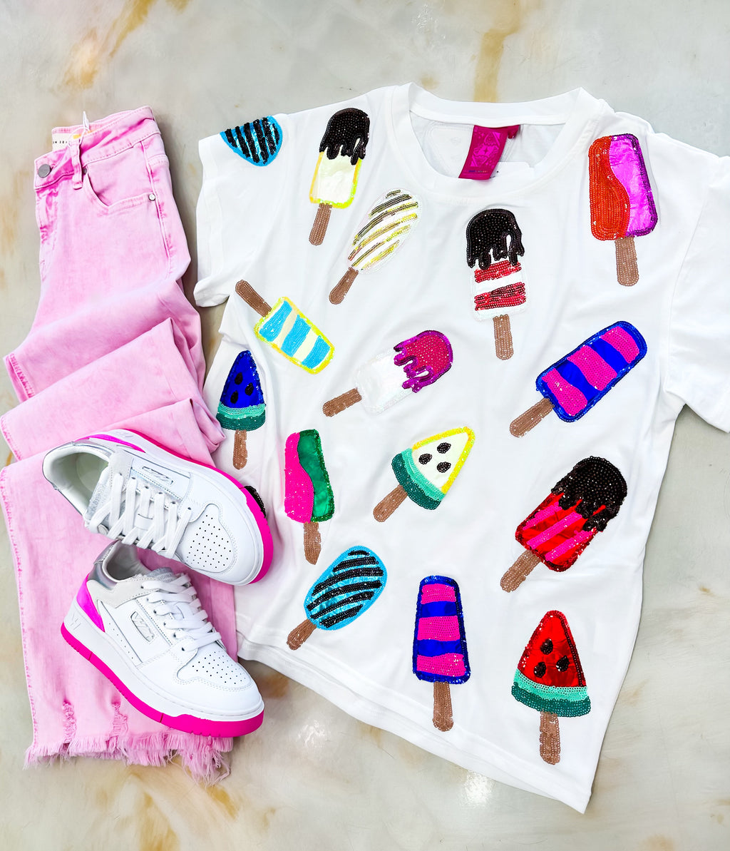 QOS White Scattered Multicolor Popsicle Tee